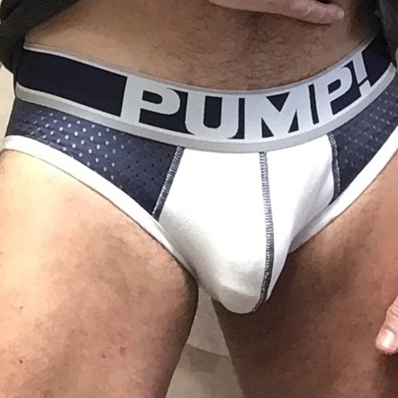 Pump, blue and white mesh brief , no tag but fits like medium which is what I am - Picture 1 of 4